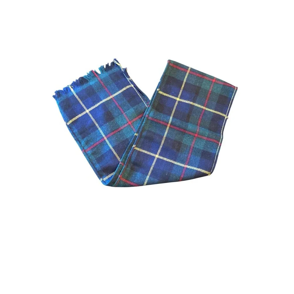 Tartan Plaid‎ Wool Blend Scarf With Fringe Trim Vintage